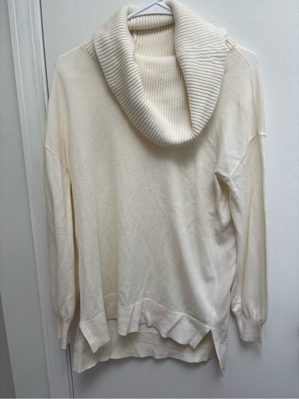 LOFT Cream Ribbed Cowl-Neck Sweater
